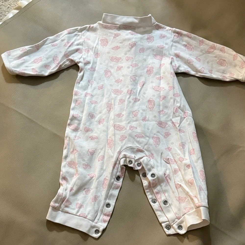 Lyda baby baby girl pink elephant print cotton footie
